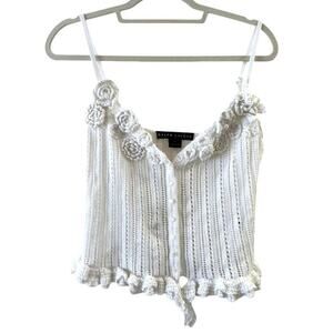 Ralph Lauren Black Label Rare Y2K Crochet Flower-Embellished Top Size Large